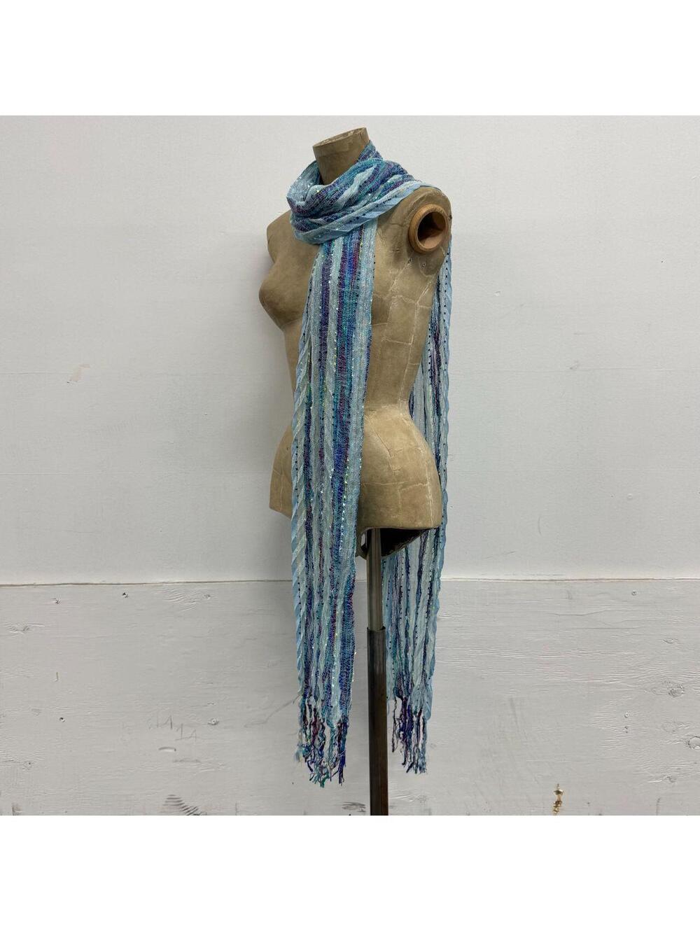 Vintage Y2K Baby Blue Knit Fringe Scarf